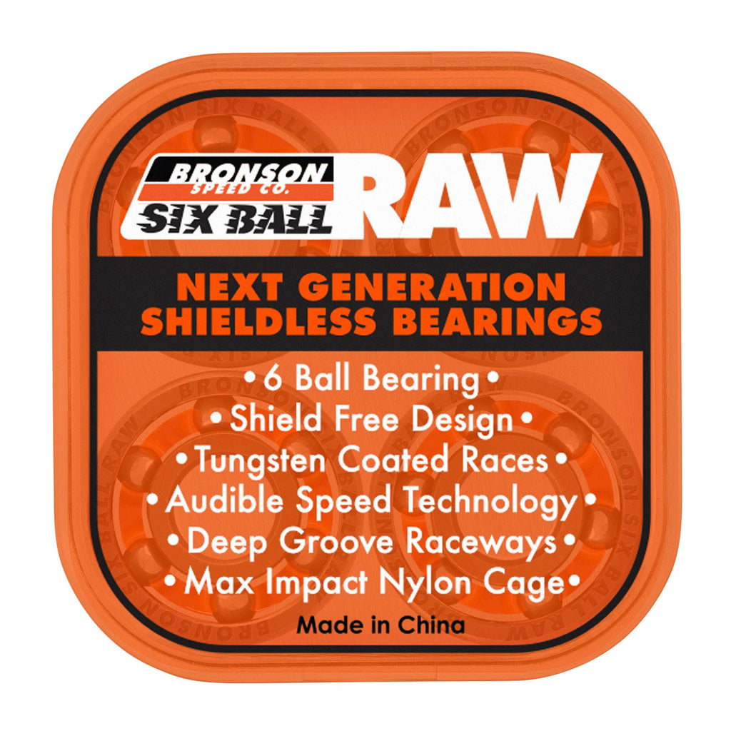 Six Ball Raw Shieldless Skateboard Bearings | Bronson Speed Co. Canada