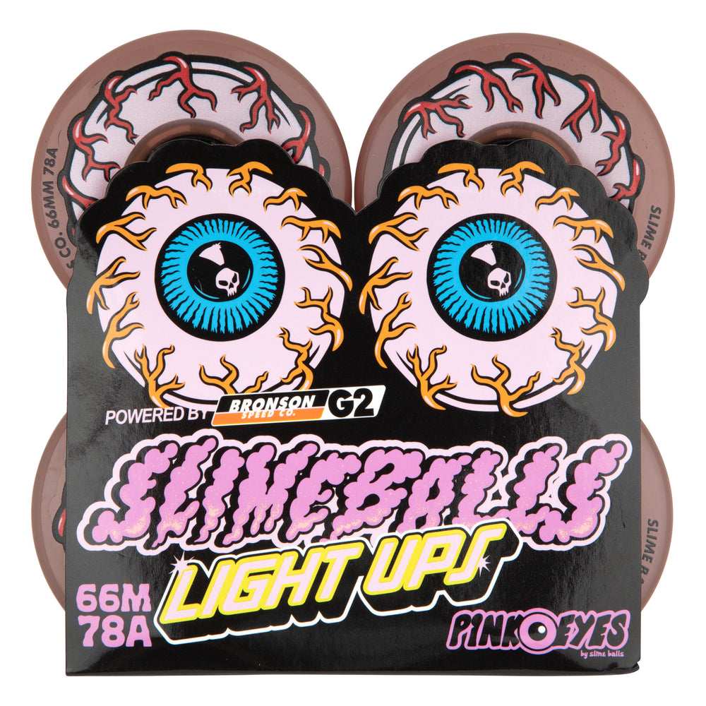 【a】 66mm/78a Pink Eyes Light Ups | LED | Slime Balls Skateboard